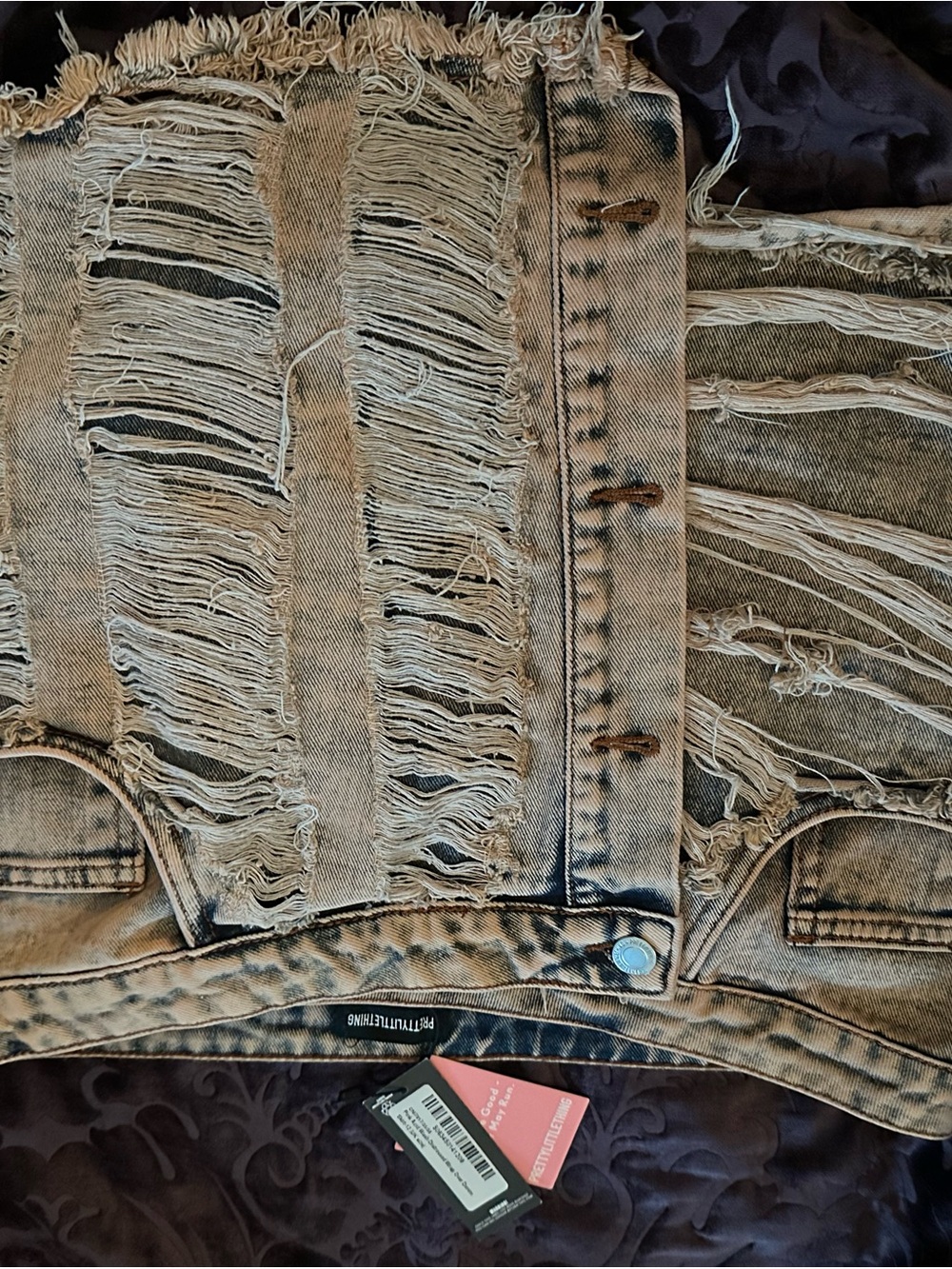 Pretty little thing Pink Acid Wash Distressed Wrap Over Denim Skirt - Picture 6 of 6